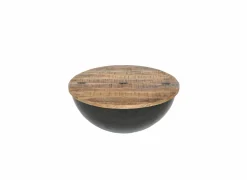 Salontafel Antz Ø90cm - mango massief - naturel & zwart met opbergruimte