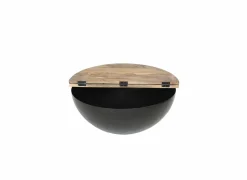 Salontafel Antz Ø90cm - mango massief - naturel & zwart met opbergruimte
