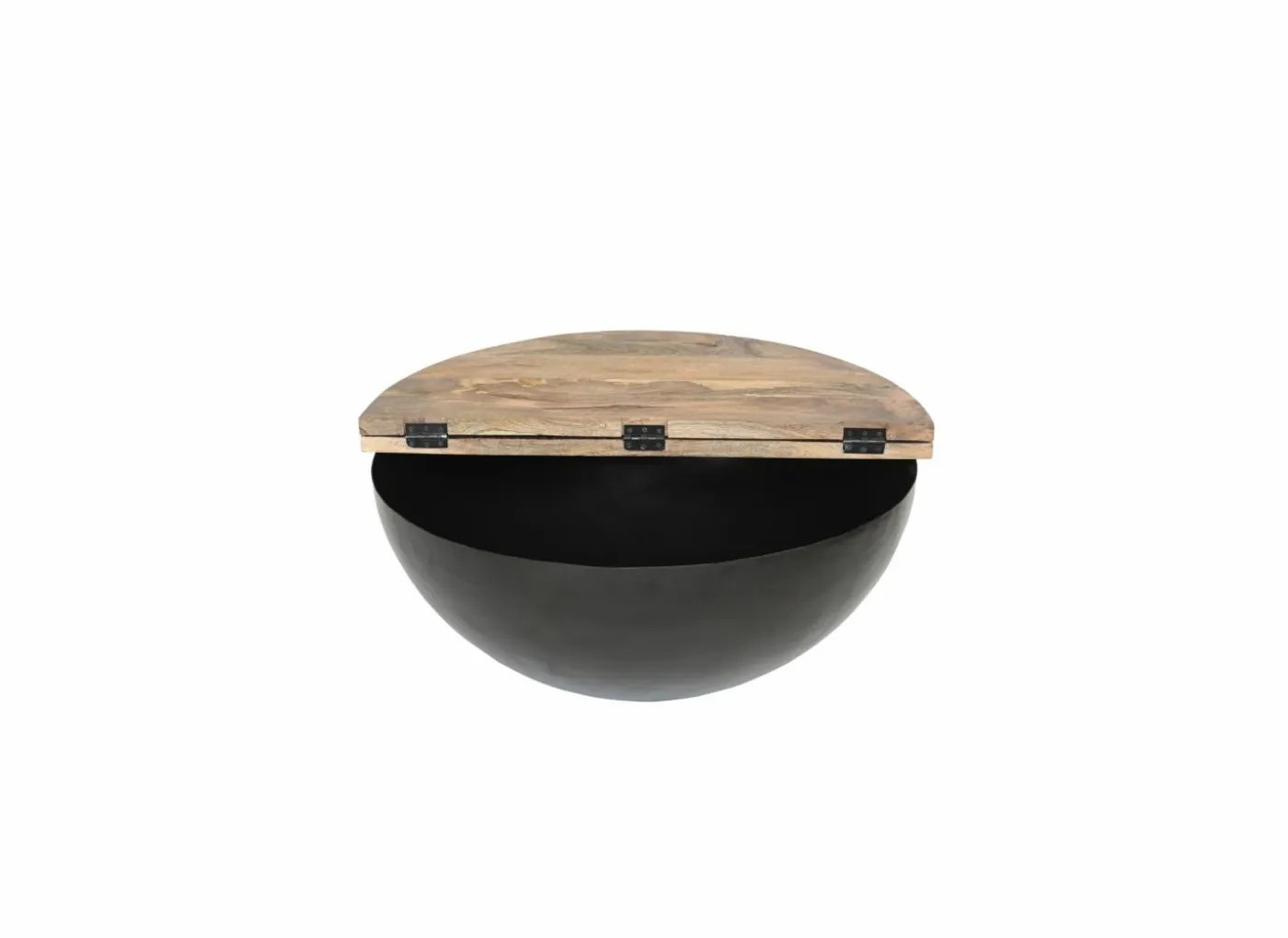Salontafel Antz Ø90cm - mango massief - naturel & zwart met opbergruimte
