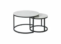 Salontafel Ø70/Ø50cm - keramiek & metaal - wit set van 2