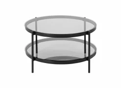 Salontafel Ø79cm - metaal - zwart mat & smoked glass