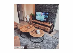Salontafel Half Moon Ø80cm - metaal - naturel & zwart