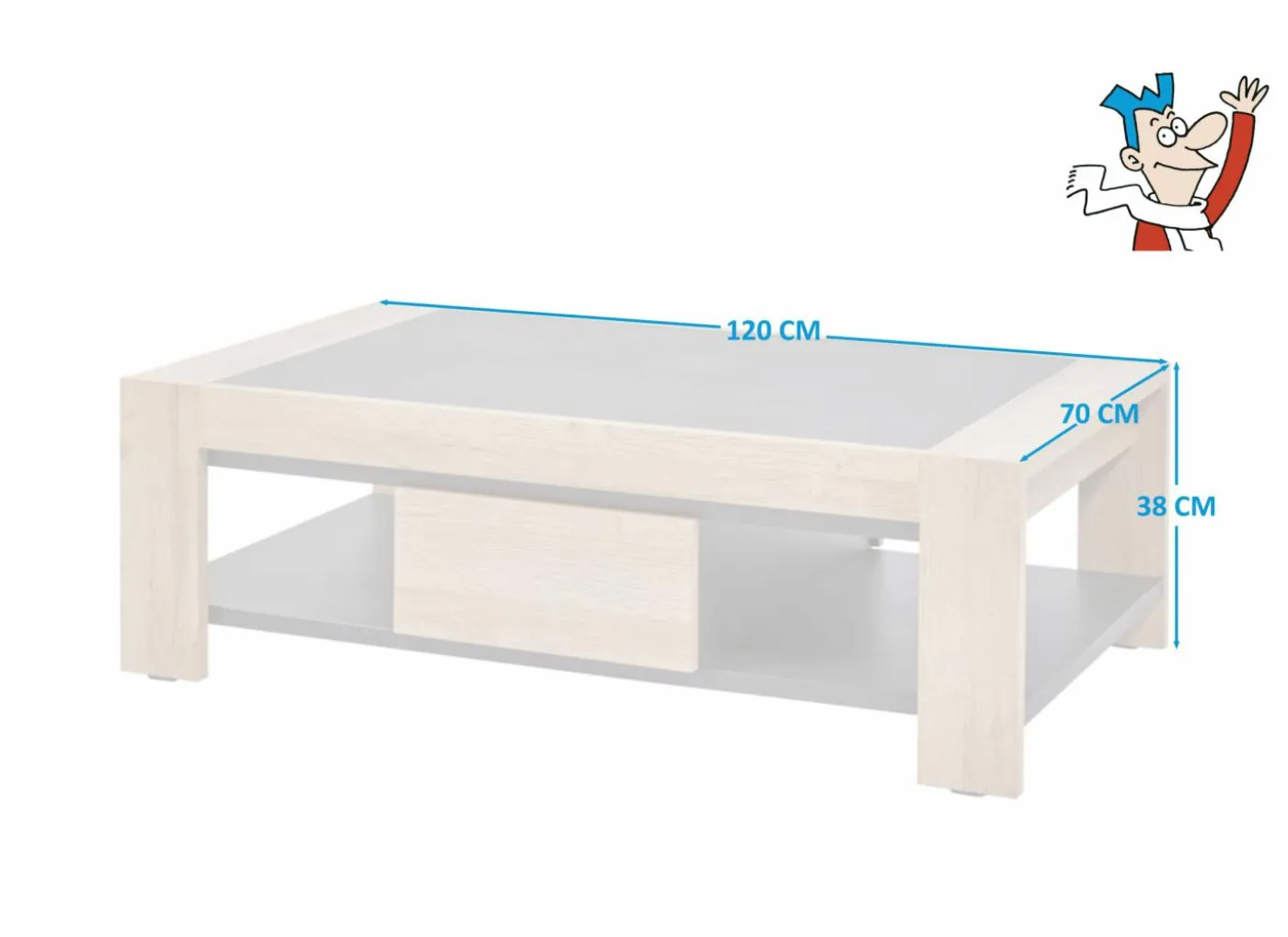 Salontafel 120x70cm - decor - French oak & grijs