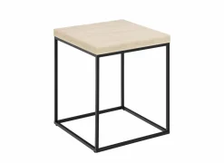Salontafel 40x40x45cm - decor & staal - travertijn look & zwart