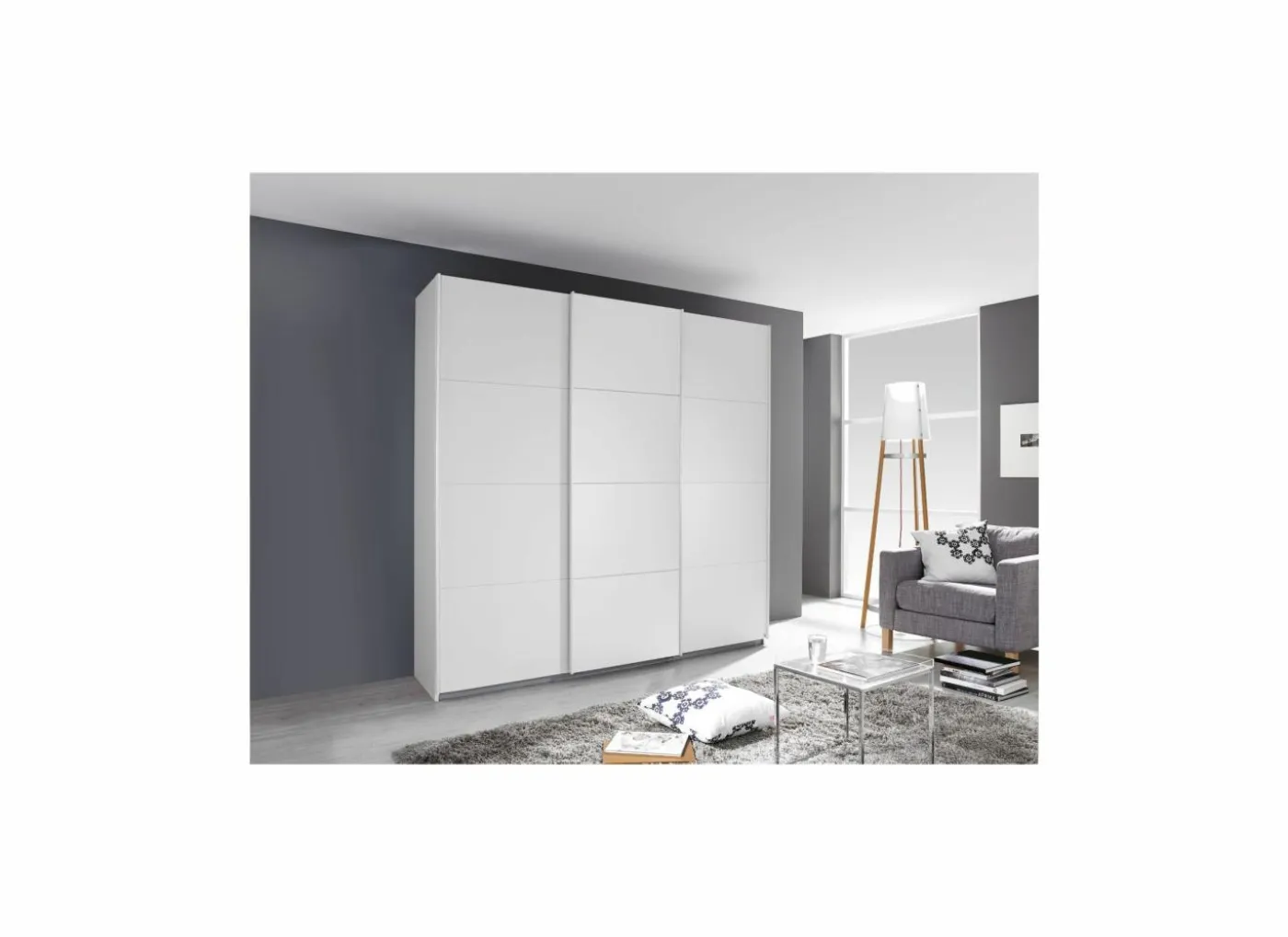 Schuifdeurkast 203cm - decor - wit