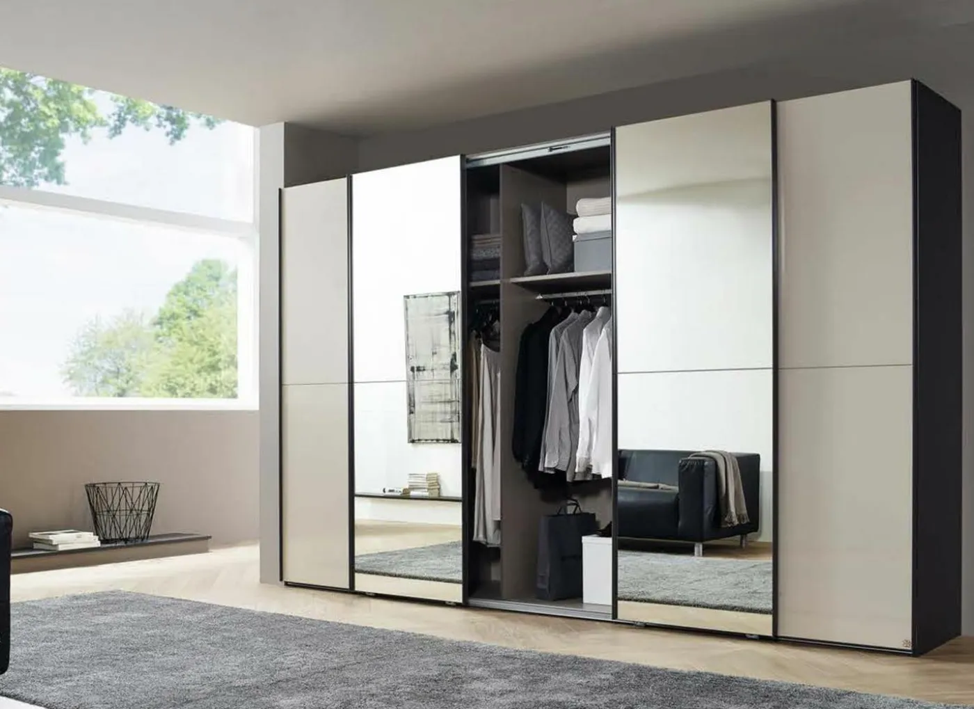 Schuifdeurkast 322cm - decor - grafiet & champagne