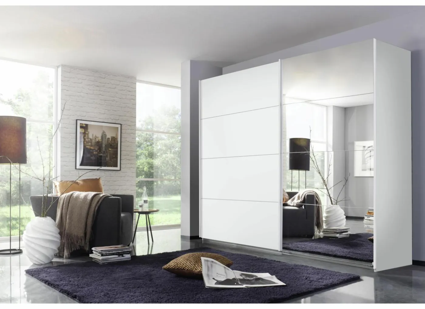 Schuifdeurkast 181cm - decor - wit