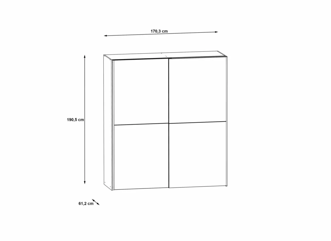 Schuifdeurkast Kaikais 170cm - decor - donkergrijs