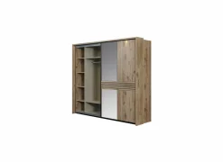 Schuifdeurkast Tanya 251cm - decor - canyon oak & zwart