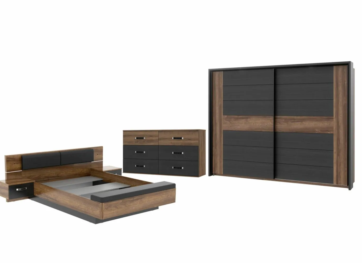 Slaapkamer Dolce met bed 160x200cm - kleerkast 281cm - commode 120cm