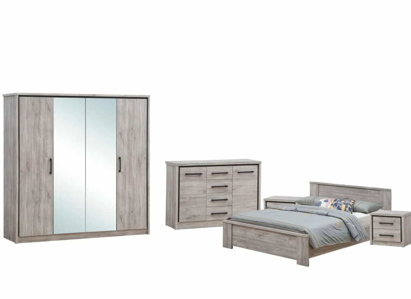 Slaapkamer Elias met bed 160x200cm - kleerkast 214cm - commode 120cm en 2 nachtkastjes