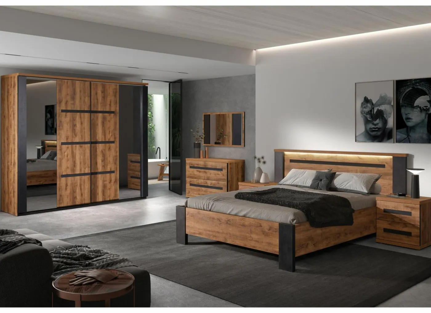 Slaapkamer Pauline met bed 160x200cm - kleerkast 245cm - commode 110cm en 2 nachtkastjes
