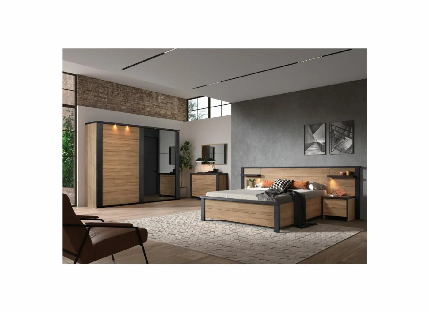 Slaapkamer Phaedra met bed 180x200cm - kleerkast 280cm - commode 120cm en 2 nachtkastjes