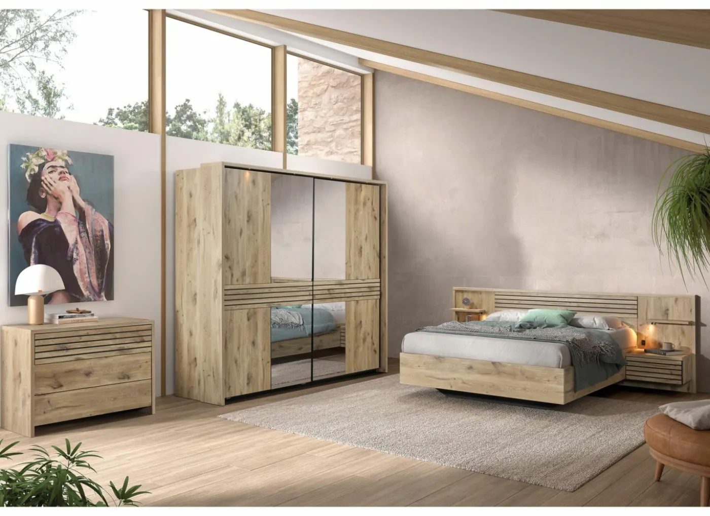 Slaapkamer Tanya met bed 180x200cm - kleerkast 251cm - commode 111cm en 2 nachtkastjes
