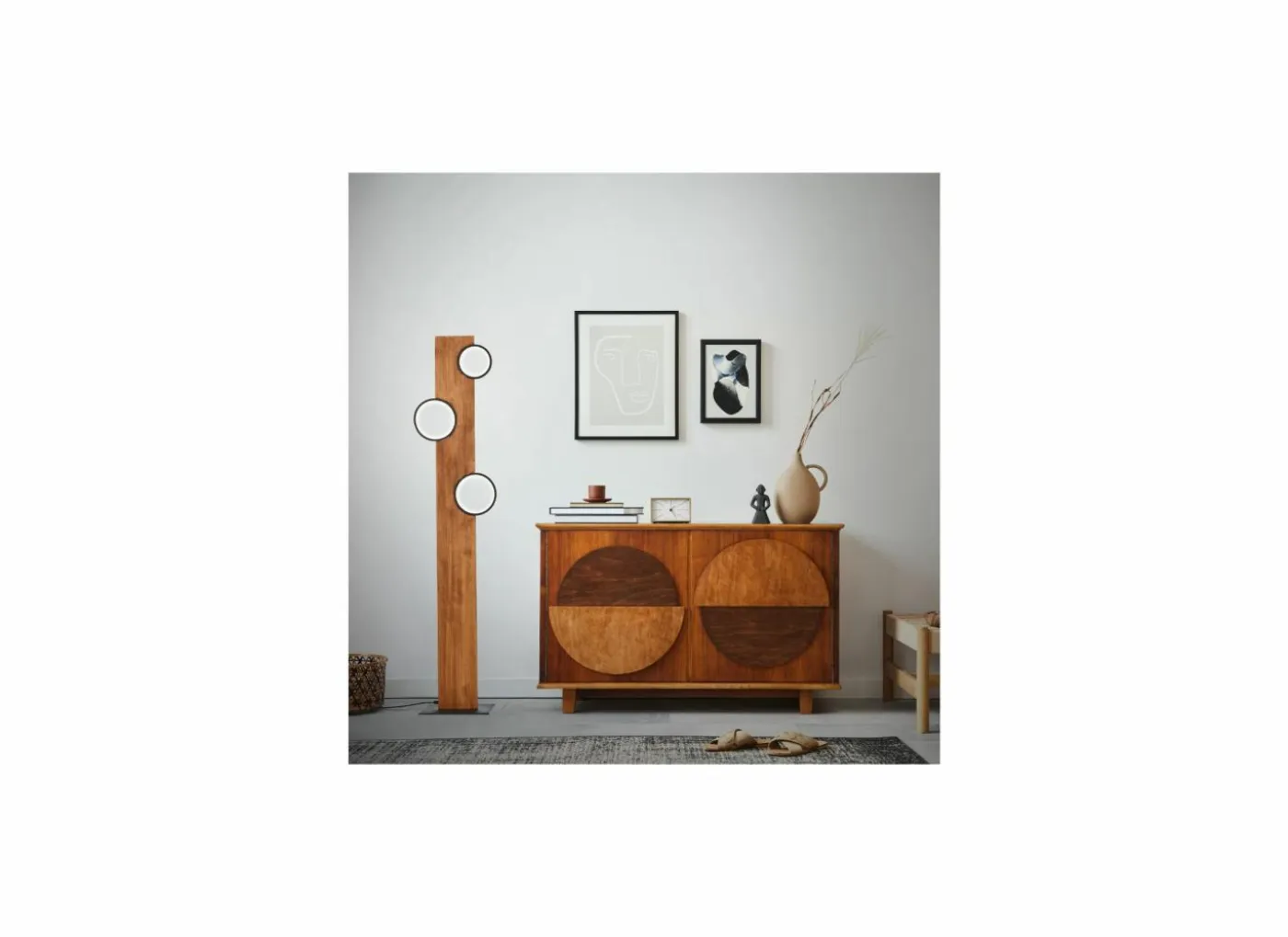 Staande lamp Cheesy LED H140cm - FSC - zwart & hout