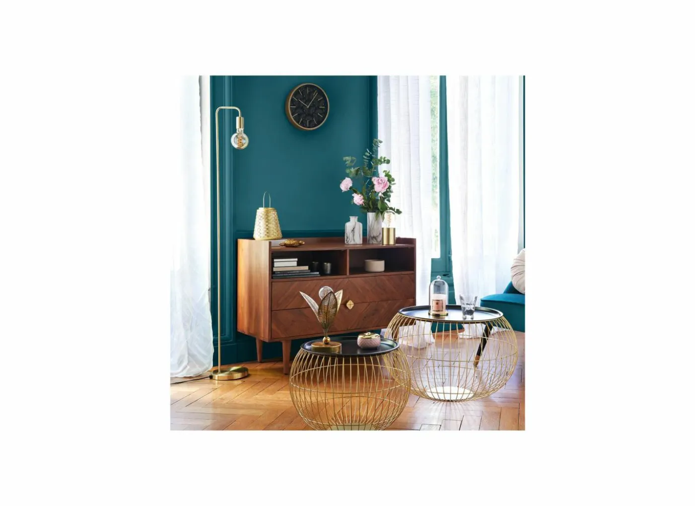 Staande lamp Keli H150cm E27 - beton & ijzer - goud
