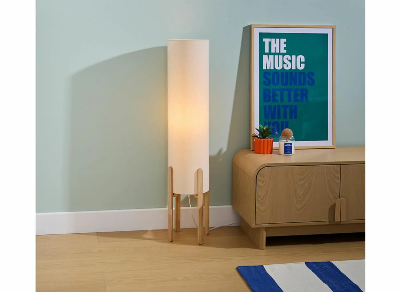 Staande lamp Rafa H107cm E27 - PVC & staal & hevea - beige & naturel