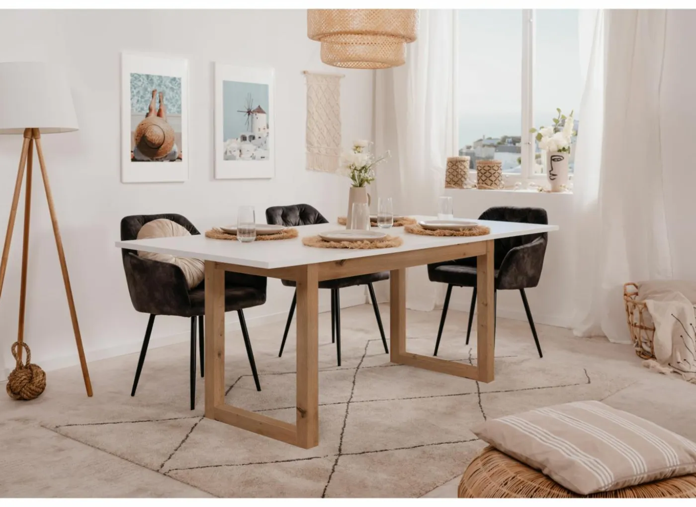 Tafel Denver 160/200x90cm - decor - wit & artisanale eik
