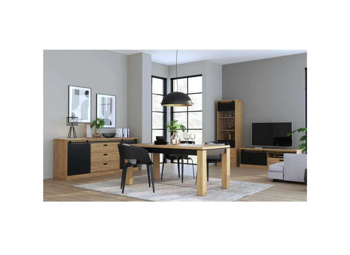 Tafel Kaszimiro 180/220x90cm - decor - waterford eik & zwart