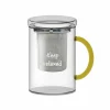 Theeglas Keep Relaxed 42cl - glas & RVS - transparant & geel
