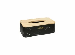Tissuebox Lea 25x13,3x8,6cm - polystone & rubberhout - zwart