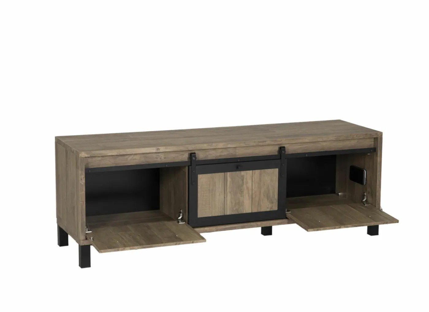Tv-meubel 179cm - decor - old teak & matt black