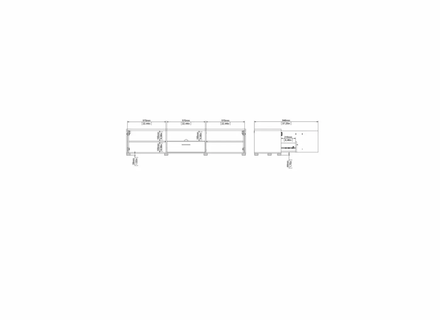Tv-meubel Media 177cm - melamine - zwart