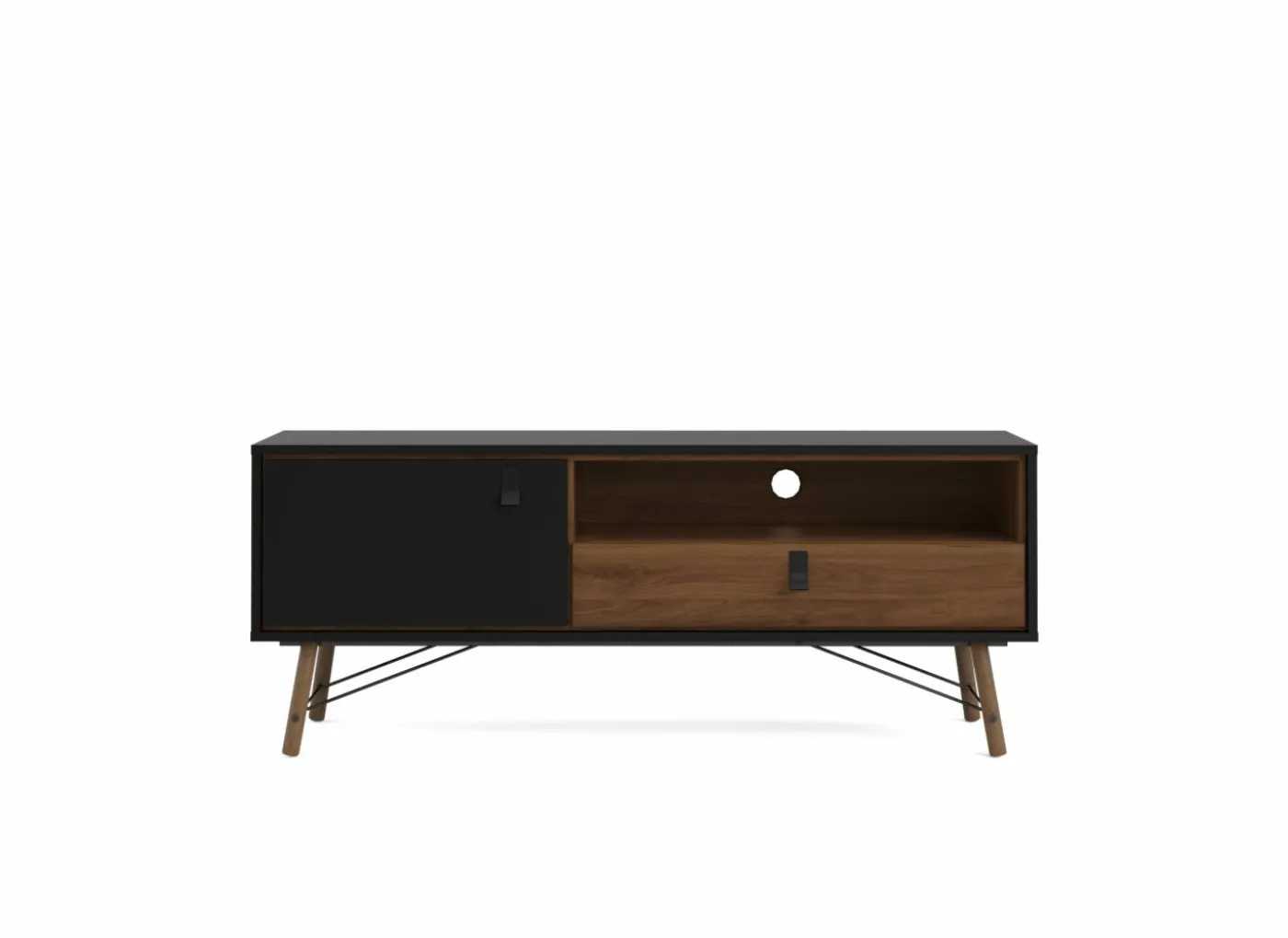 Tv-meubel Ry 151cm - decor - mat zwart & okkernoot