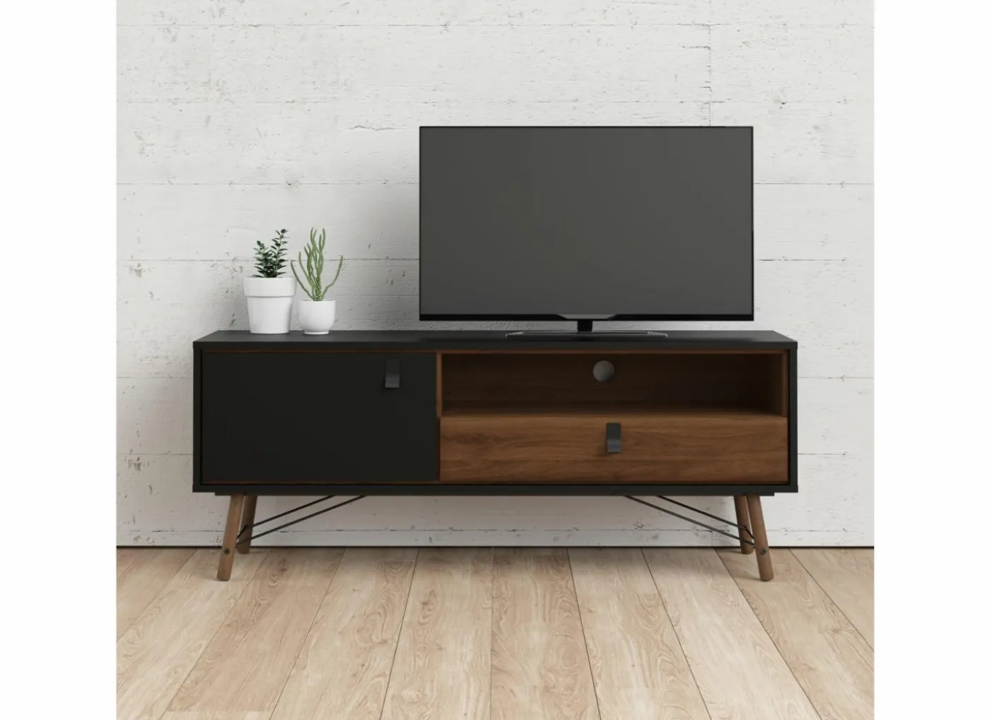Tv-meubel Ry 151cm - decor - mat zwart & okkernoot