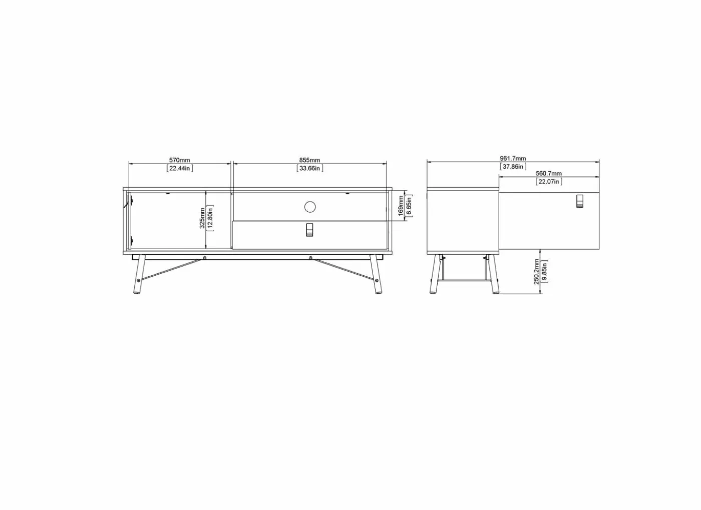 Tv-meubel Ry 151cm - decor - mat zwart & okkernoot