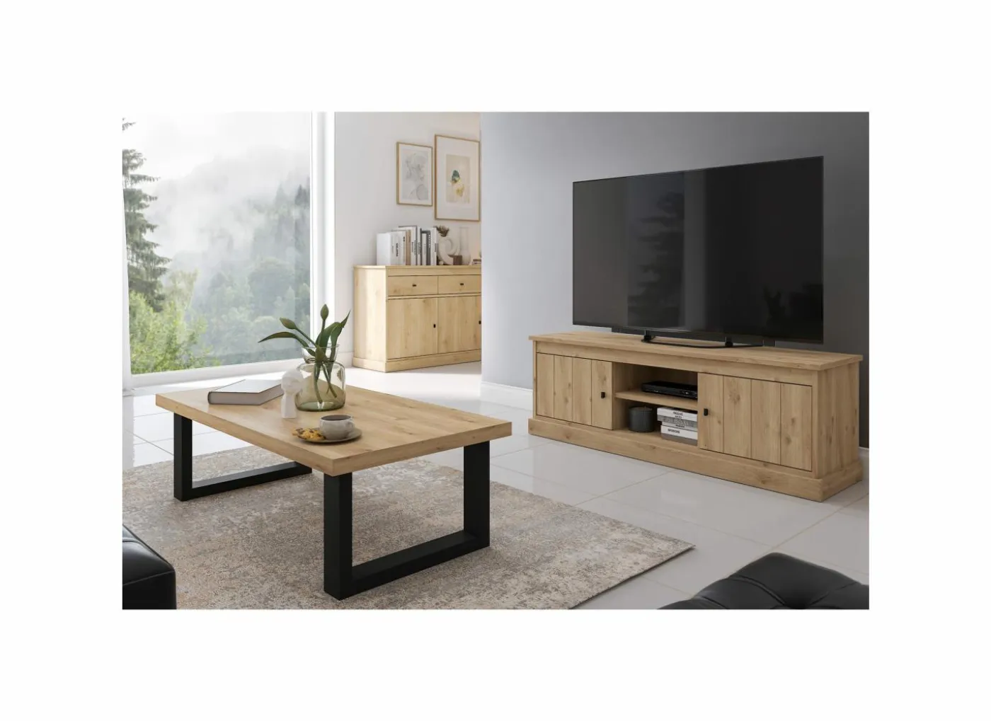 Tv-meubel Valencia 155cm - melamine - lichte eik