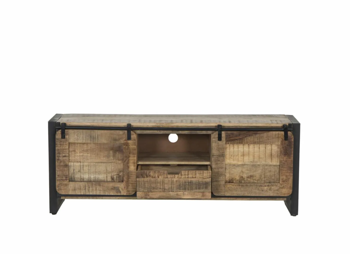 Tv-meubel Woodstock 160cm - mango massief & metaal - naturel & zwart