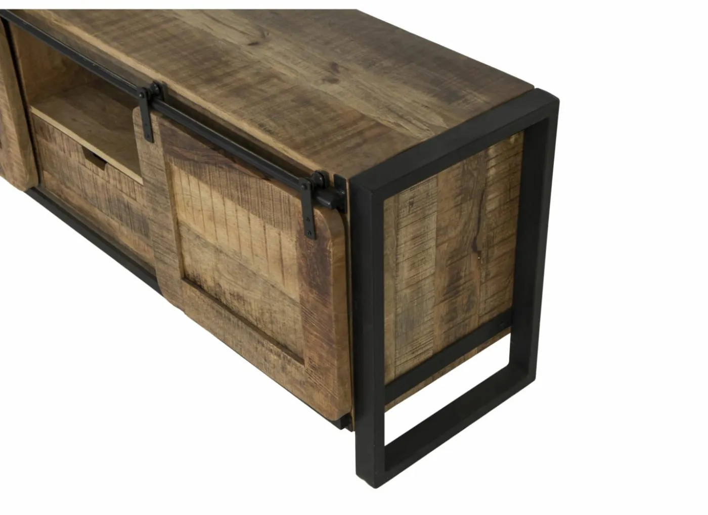 Tv-meubel Woodstock 160cm - mango massief & metaal - naturel & zwart