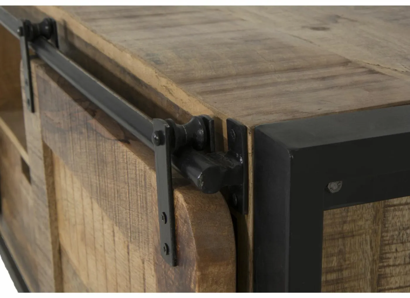 Tv-meubel Woodstock 160cm - mango massief & metaal - naturel & zwart