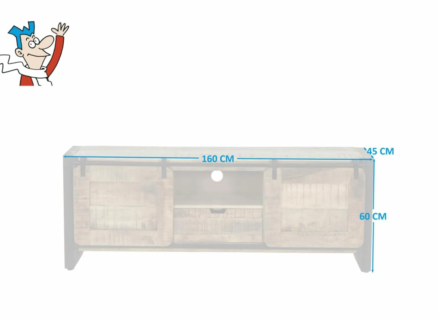 Tv-meubel Woodstock 160cm - mango massief & metaal - naturel & zwart