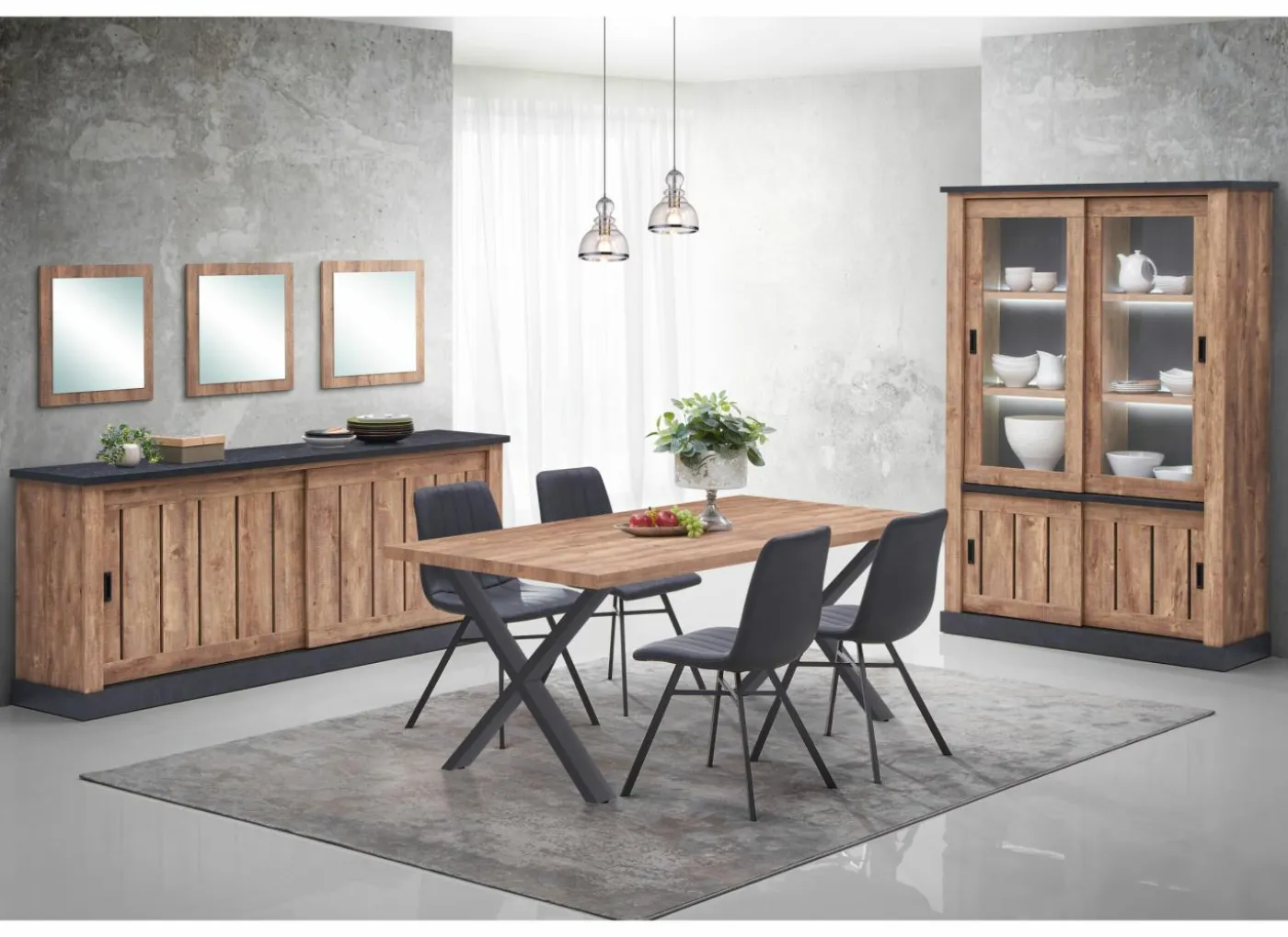Vitrinekast Etienne 135cm - decor - industrial oak
