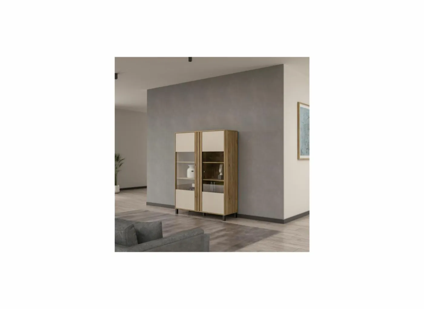 Vitrinekast Killarney 121cm - decor - mauvella oak & sand