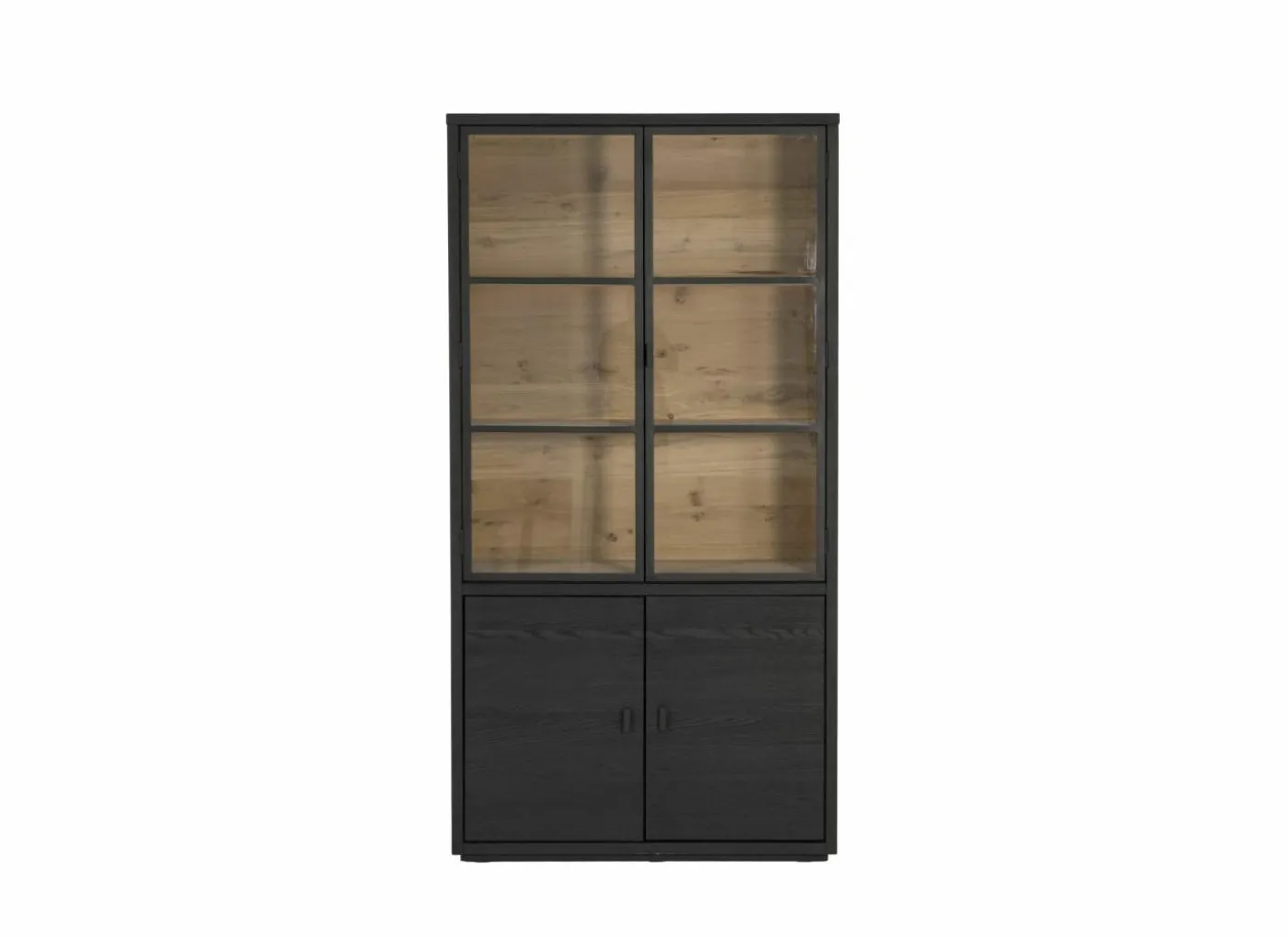 Vitrinekast Mauri 116,5cm - eik massief - zwart met verlichting