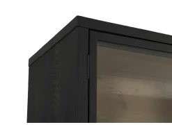 Vitrinekast Mauri 116,5cm - eik massief - zwart met verlichting