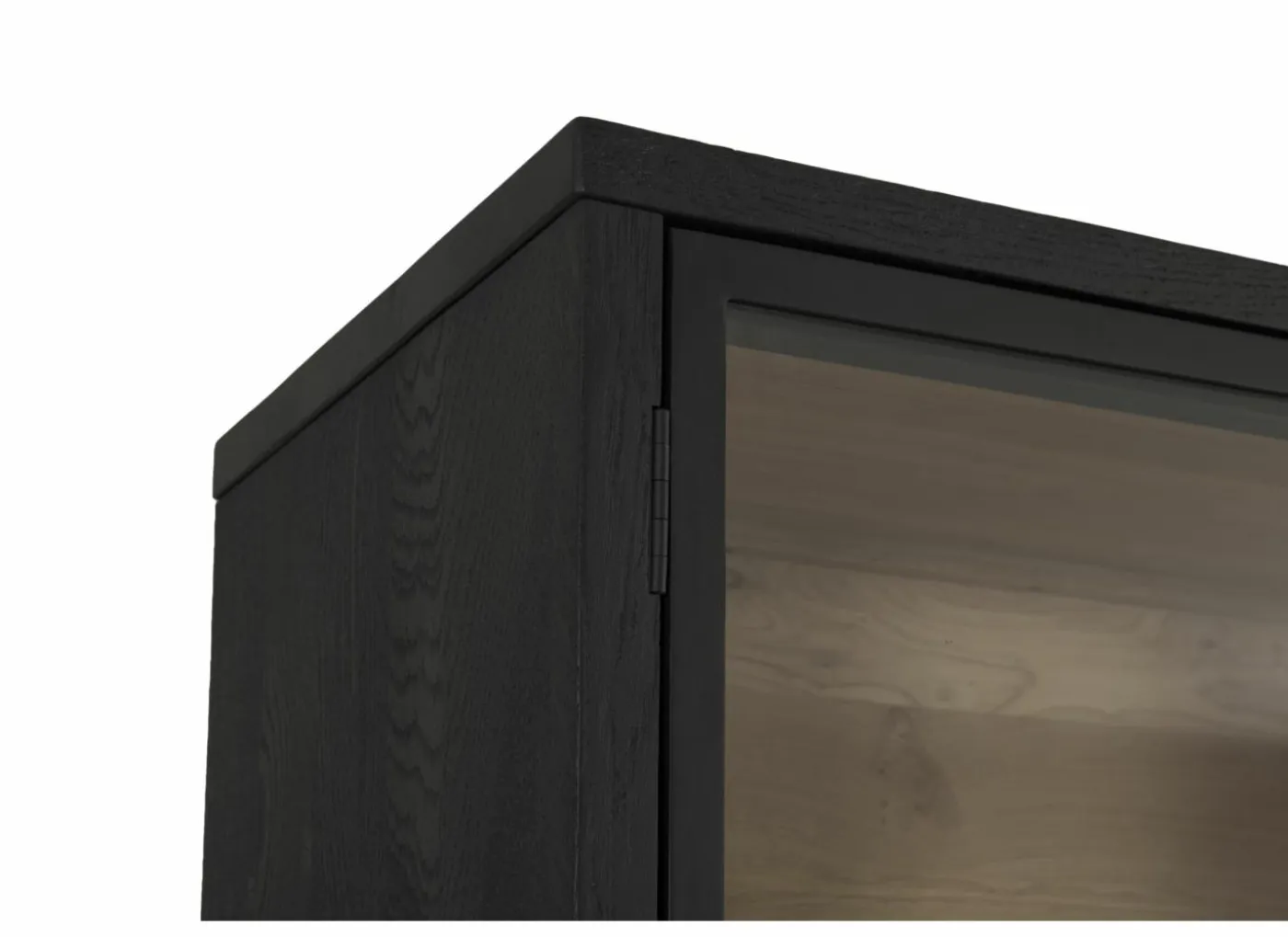 Vitrinekast Mauri 116,5cm - eik massief - zwart met verlichting