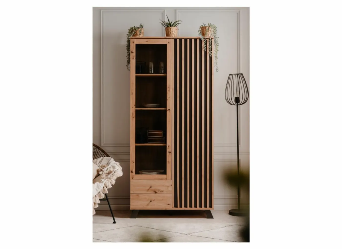 Vitrinekast Medan 92cm - melamine - artisanale eik