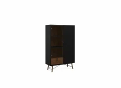 Vitrinekast Ry 102cm - decor - mat zwart & okkernoot