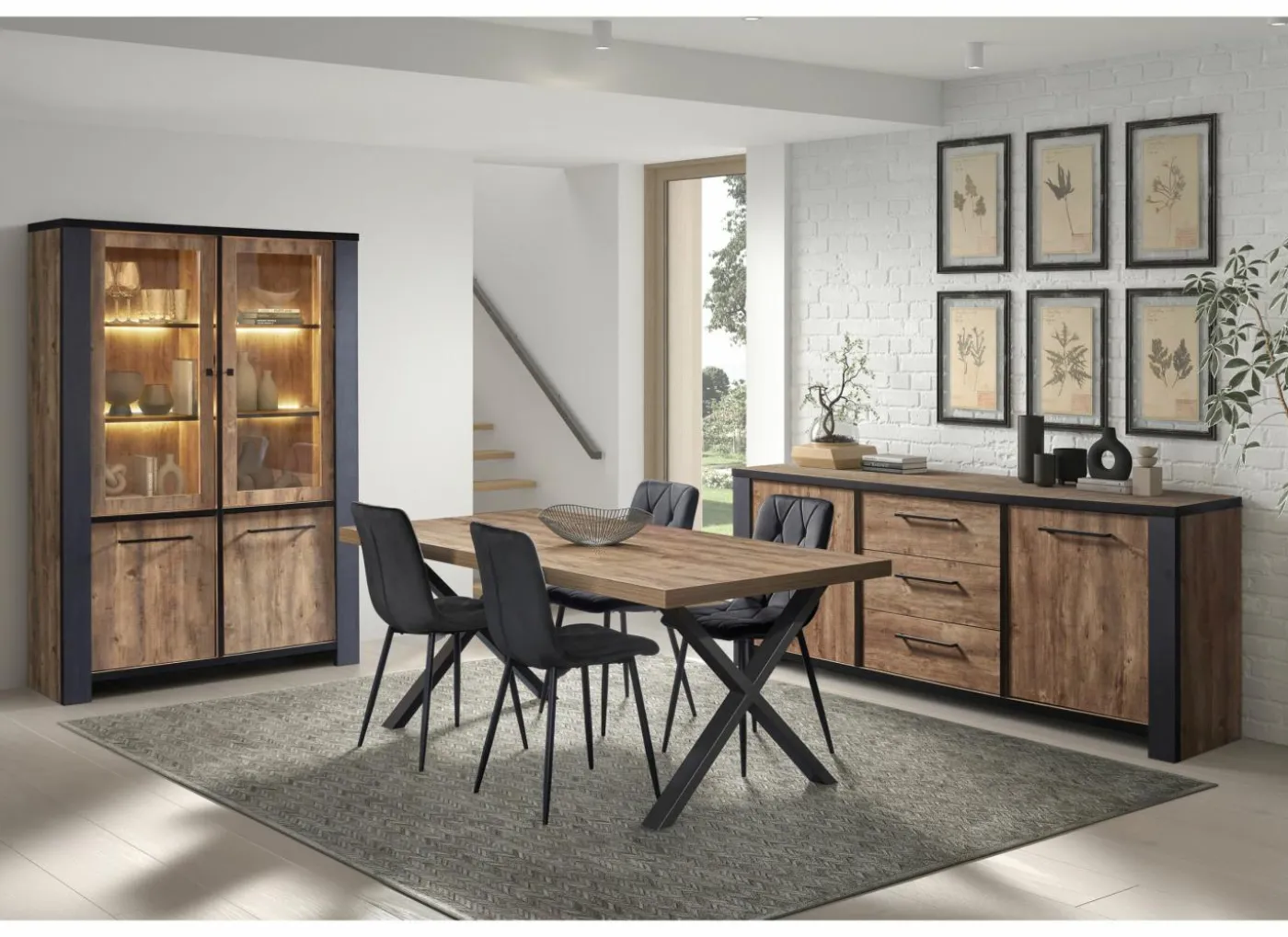 Vitrinekast Samuel 130cm - decor - denver eik & zwart