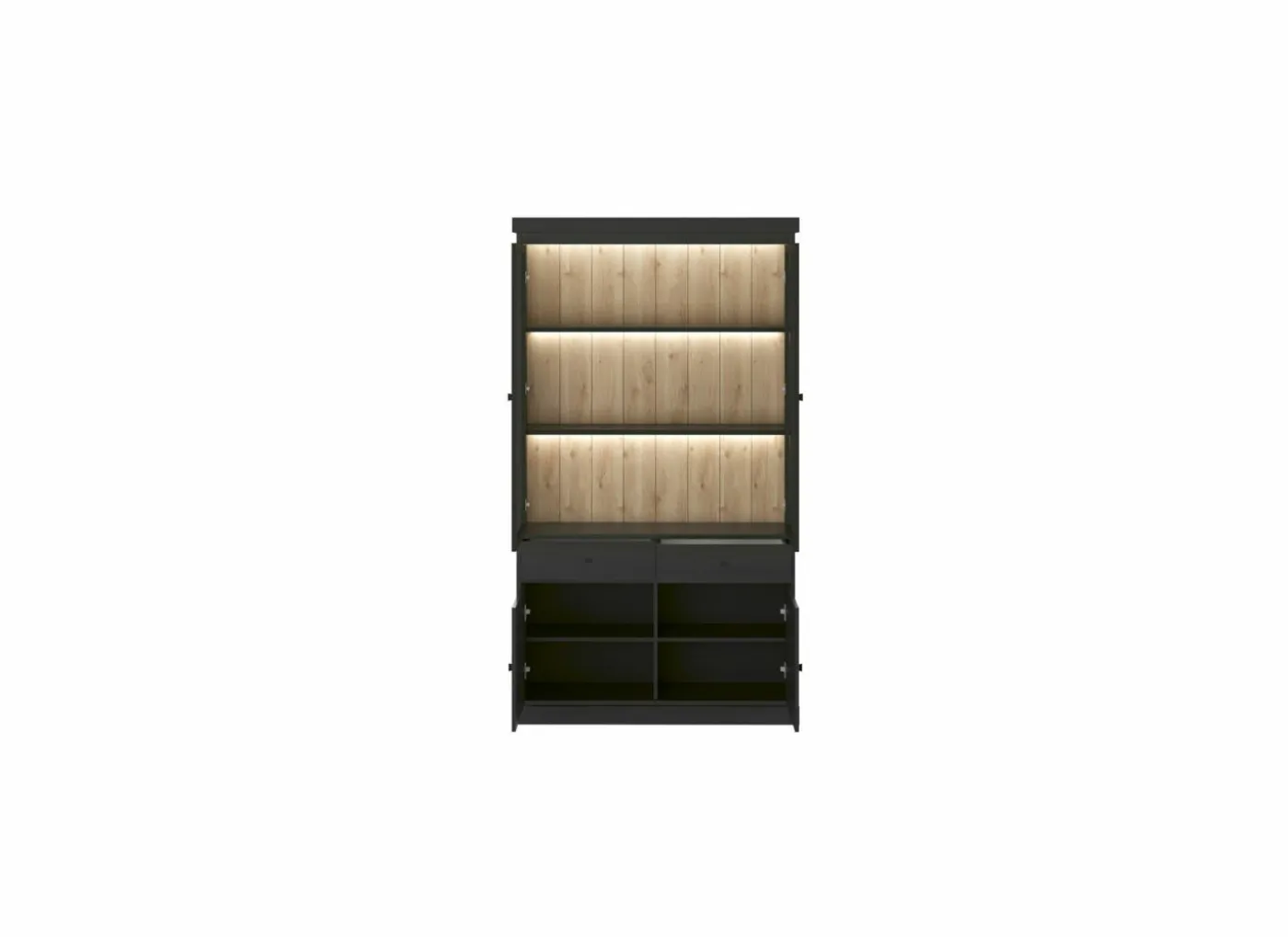 Vitrinekast Valencia 124cm - melamine - zwarte eik