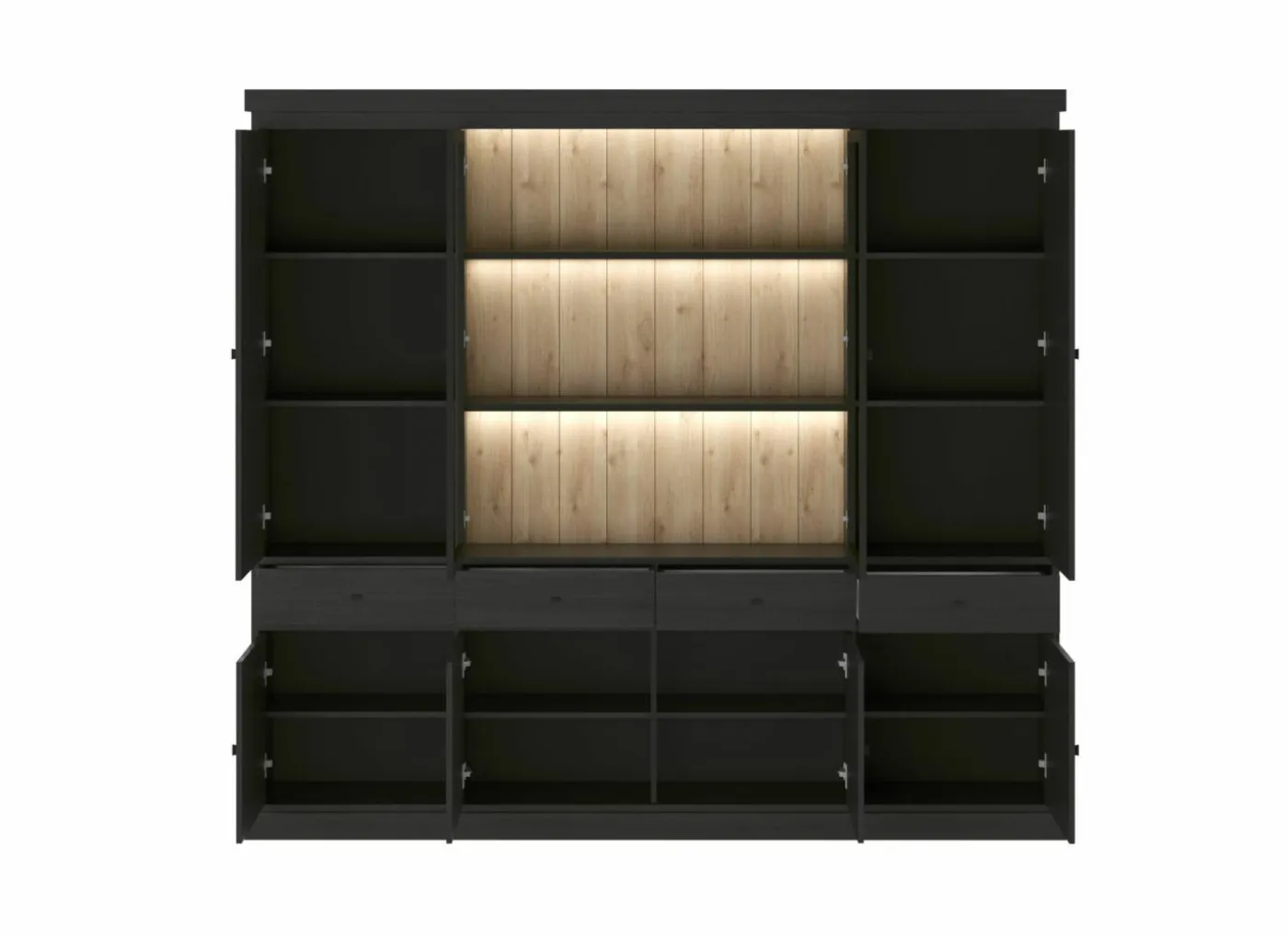 Vitrinekast Valencia 240cm - melamine - zwarte eik