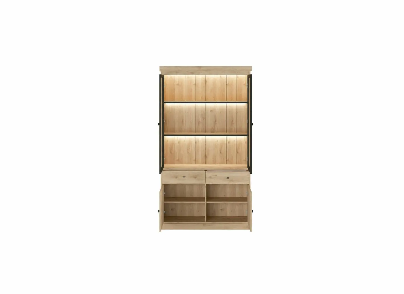 Vitrinekast Valencia 124cm - melamine - lichte eik