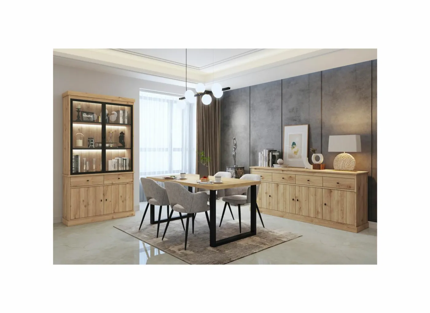 Vitrinekast Valencia 124cm - melamine - lichte eik