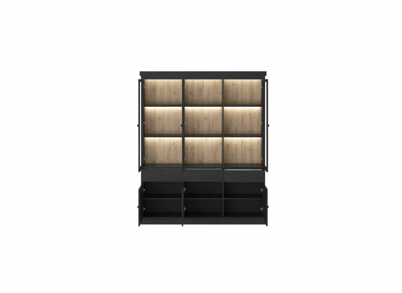 Vitrinekast Valencia 182cm - melamine - zwarte eik