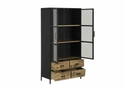 Vitrinekast Valeria 95cm - mango massief - naturel & zwart