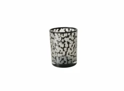 Windlicht Thato H8cm & H12cm - glas - beige/zwart set van 2